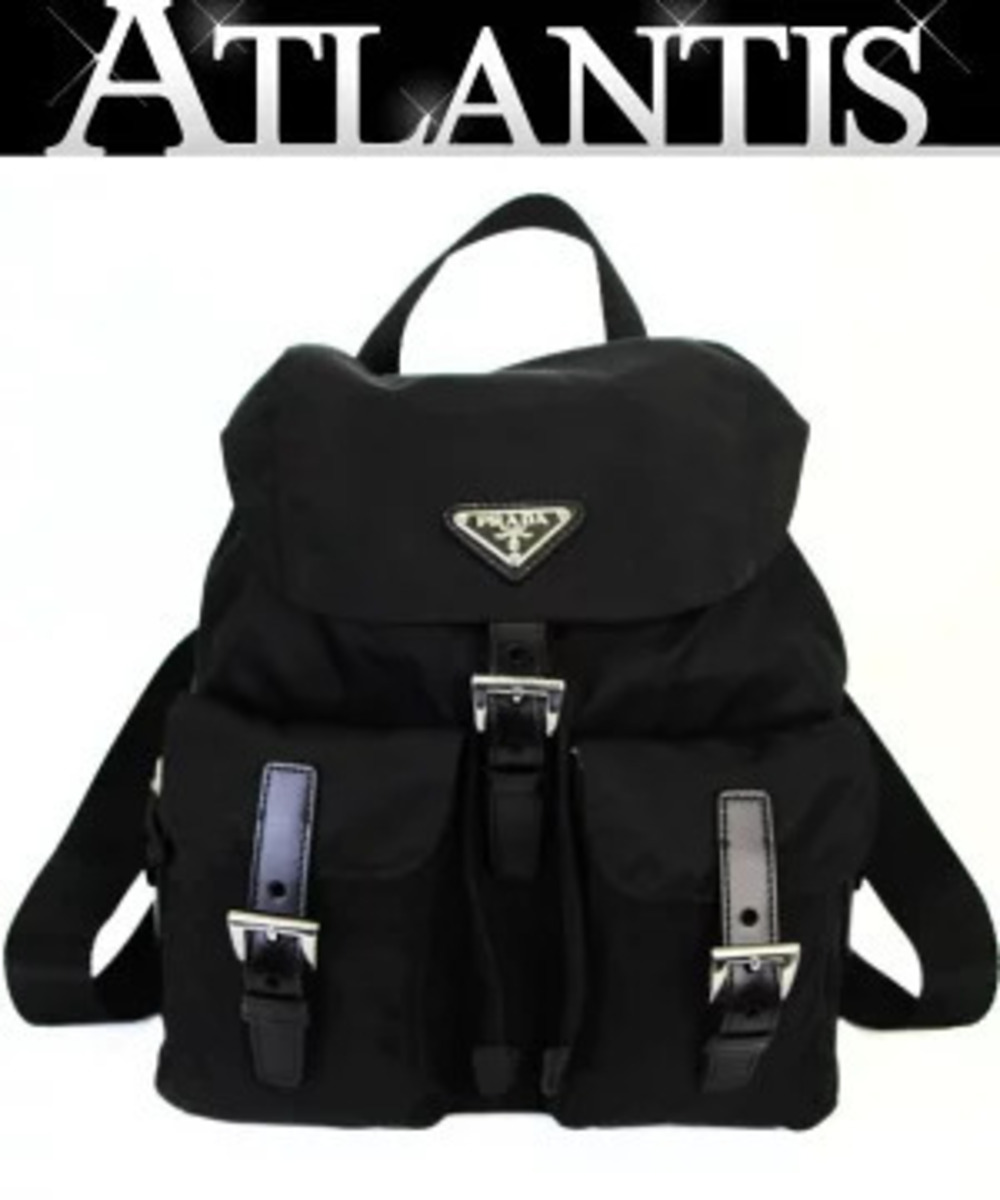 Prada Triangle Rucksack Backpack Double Pockets Black